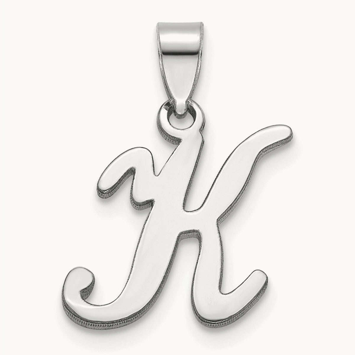 White Gold Script Letter K Initial Pendant, 14K White Gold