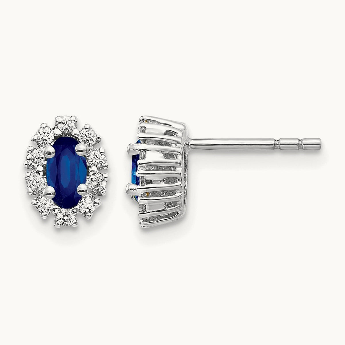 Created Sapphire Halo Post Earrings, 0.20 ct tw Lab-Grown Diamond — 14K White Gold