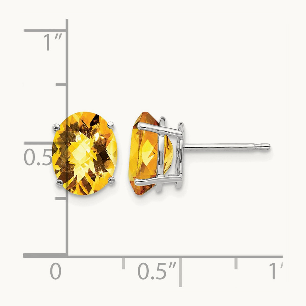 9x7mm Oval Citrine Checker Earrings, 14K White Gold