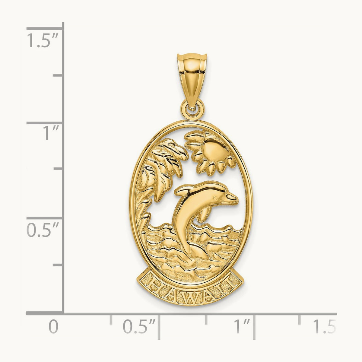 HAWAII w/ Dolphins in Waves Charm, 14K