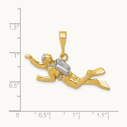 w/Rhodium Polished Open-Backed Scuba Diver Pendant, 14K