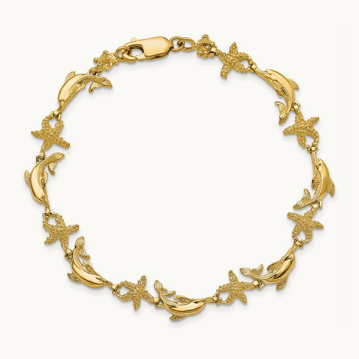 Dolphin and Starfish Bracelet, 14K