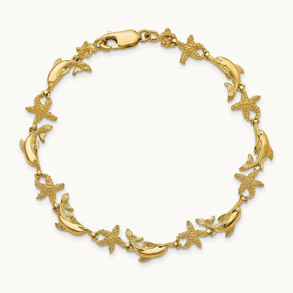 Dolphin and Starfish Bracelet, 14K