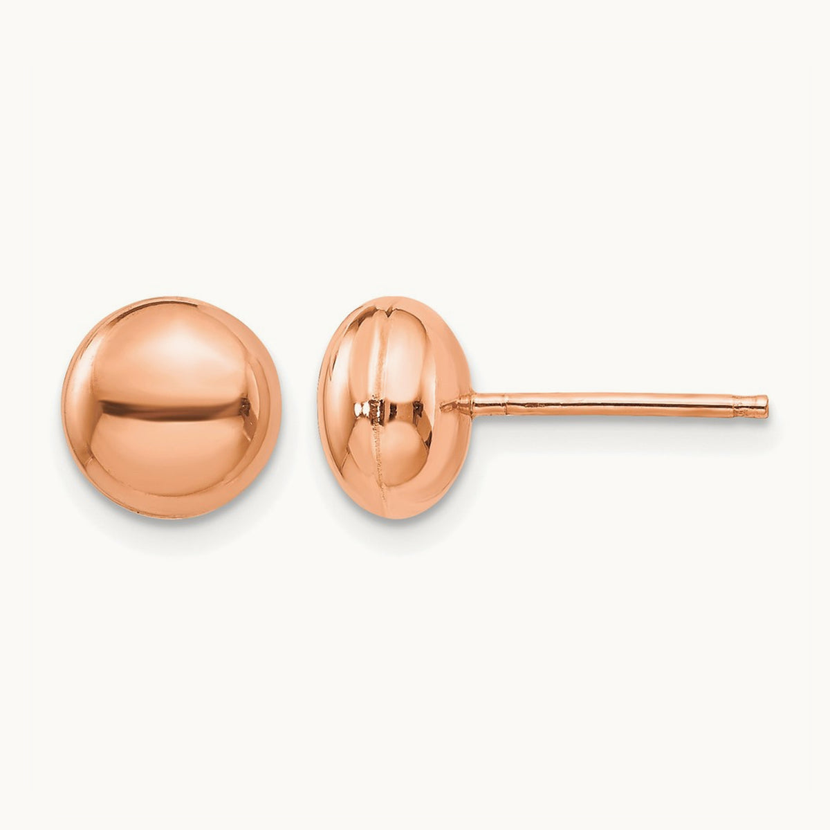 Polished Button Post Earrings — 14K Rose Gold, 8mm