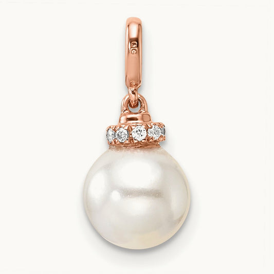 Polished Diamond and Pearl Pendant, 14K Rose Gold