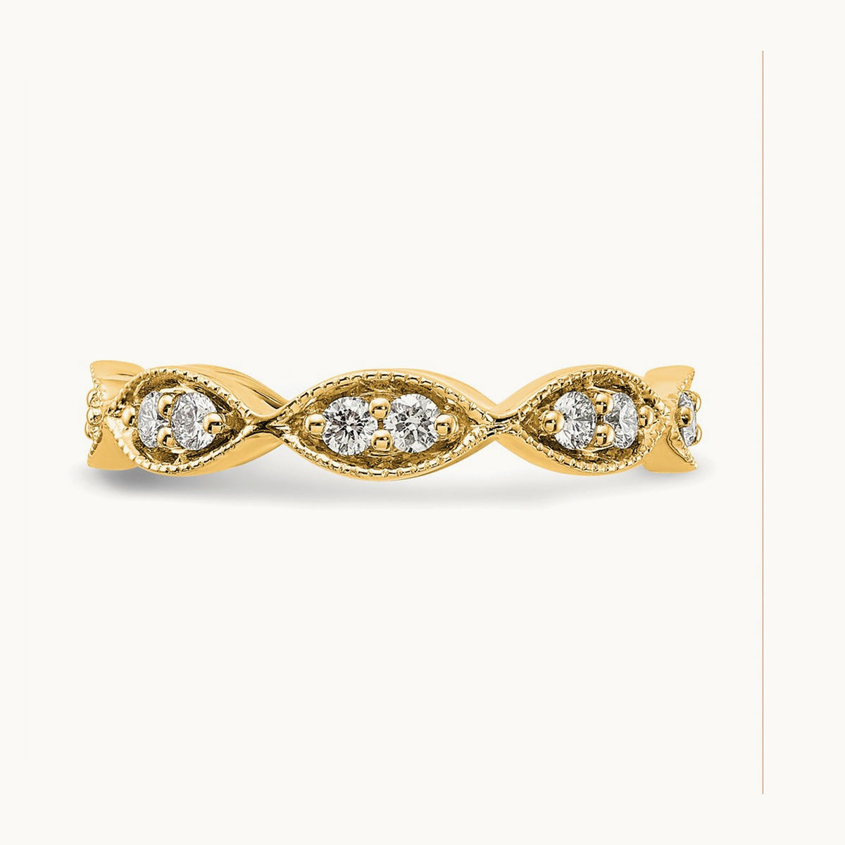 Polished Vintage Pave Diamond Eternity Band, 14K