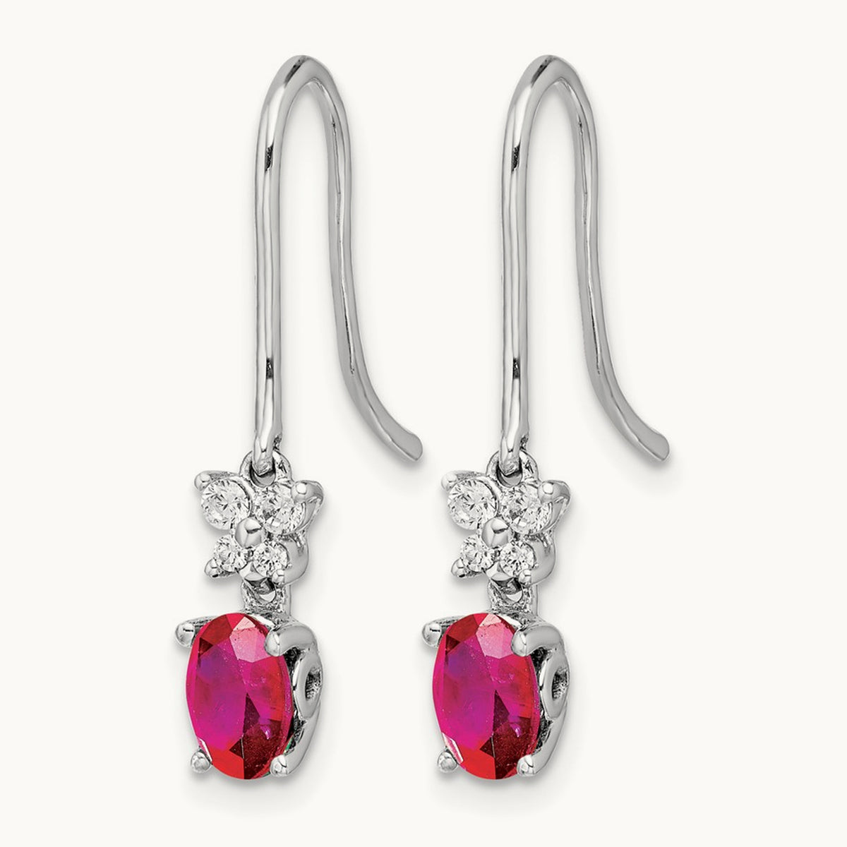 Diamond and Oval Ruby Earrings — 14K White Gold