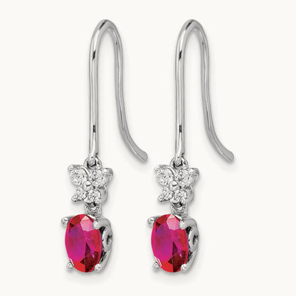 Diamond and Oval Ruby Earrings — 14K White Gold
