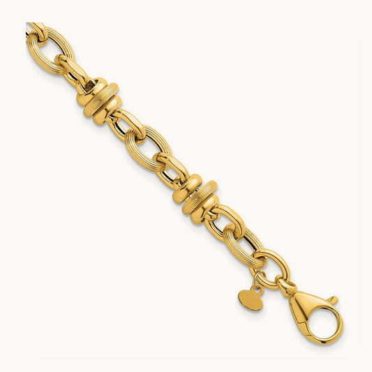 Polished and Textured Fancy Chain 7.5in Bracelet, 14K