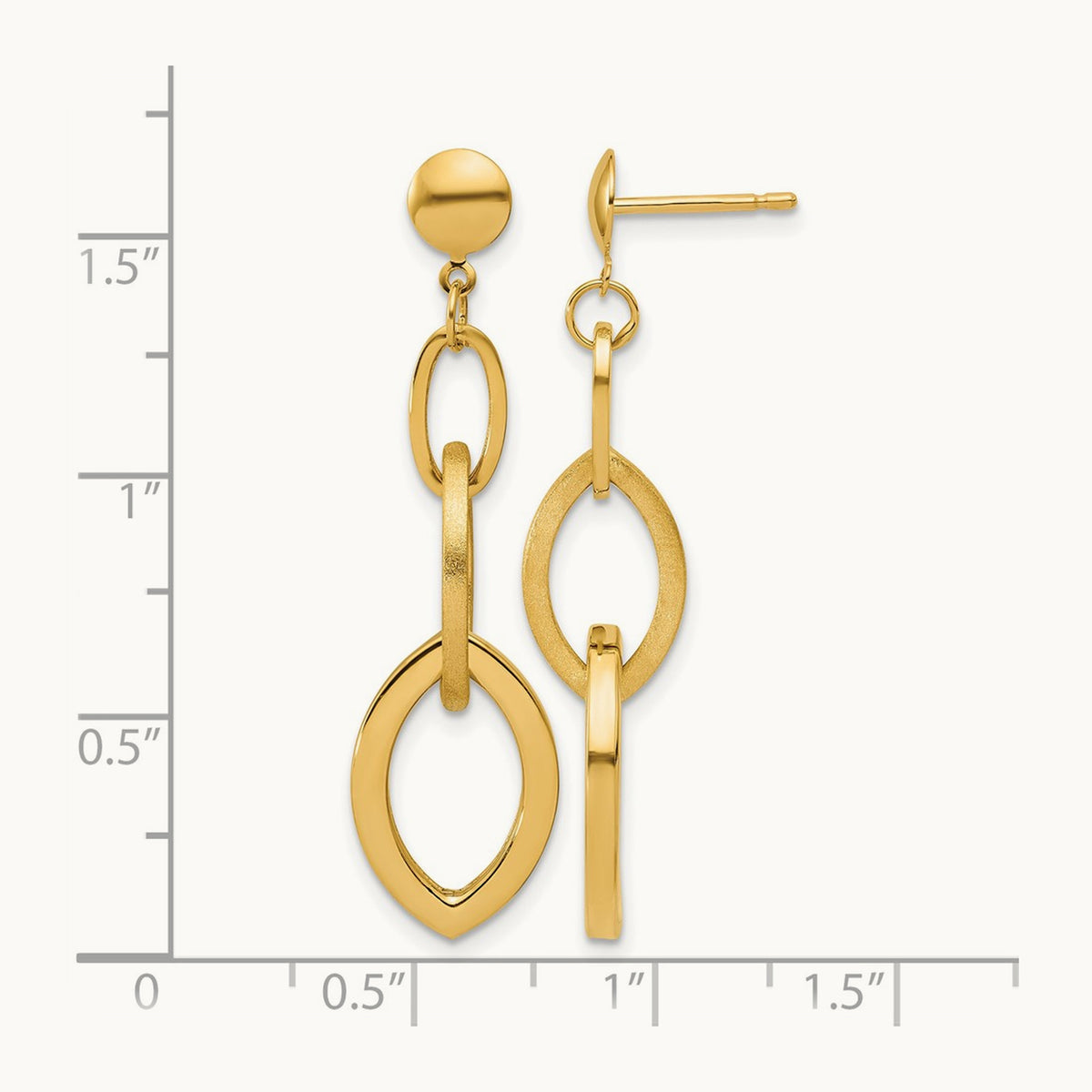 Polished and Brushed Fancy Post Dangle Earrings, 14K — Leslie's