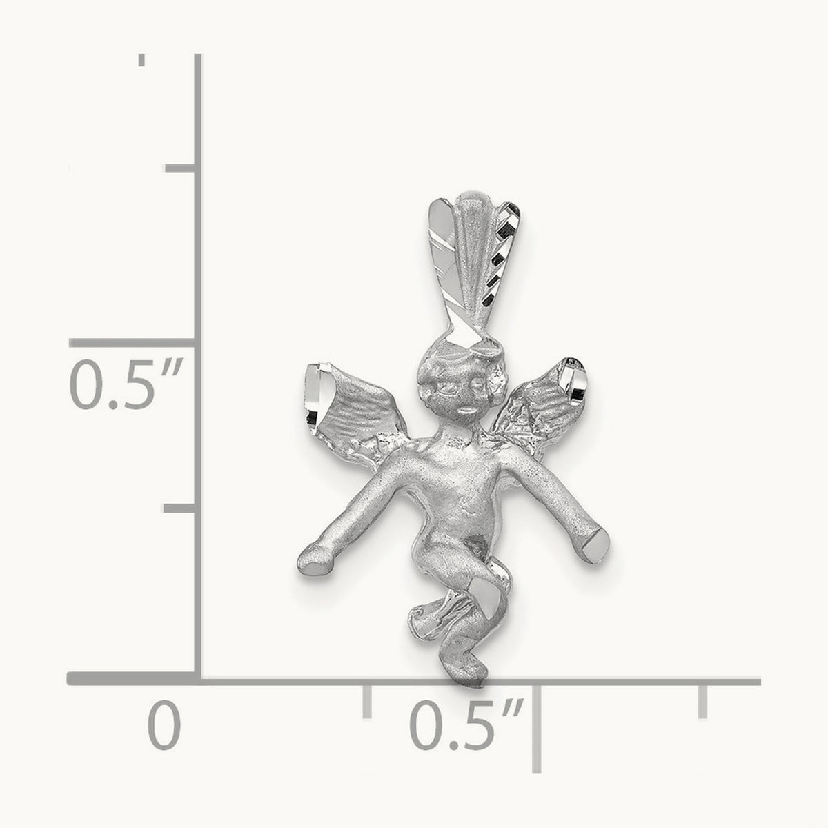 3D White Gold Satin Angel Pendant, 14K