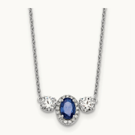 Created Sapphire 3 Stone Necklace, 1.00 ct tw Lab-Grown Diamond