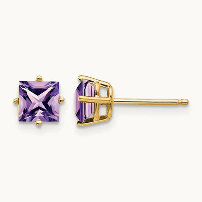 Princess Cut Amethyst Earrings, 5mm, 14K