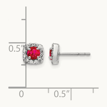 Created Ruby Halo Post Earrings, 0.20 ct tw Lab-Grown Diamond