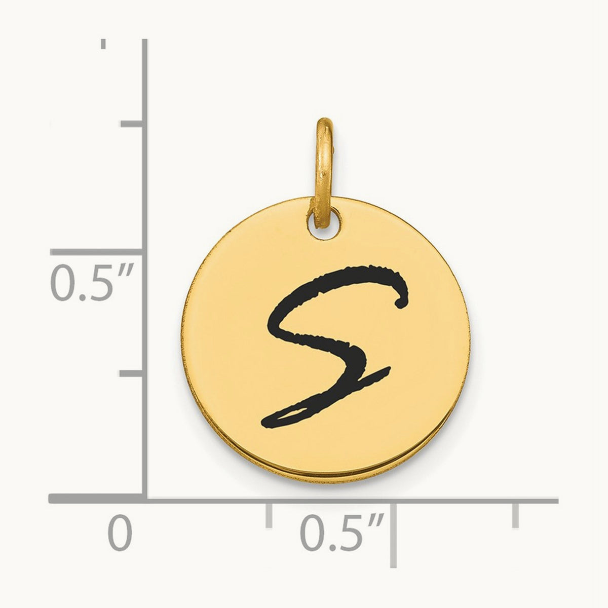 Polished Black Enamel Initial Disk Charm — 14K Yellow Gold, S
