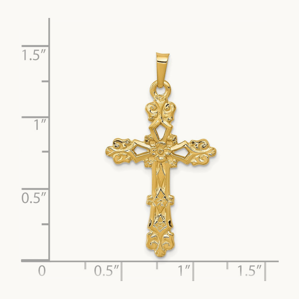 Polished Budded Cross Pendant — 14K Yellow Gold
