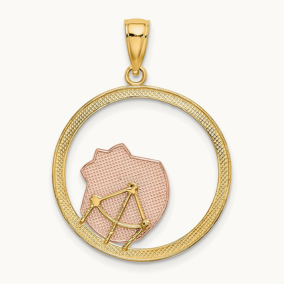 w/White Rhodium Scallop Shell In Circle Charm, 14K Two-tone