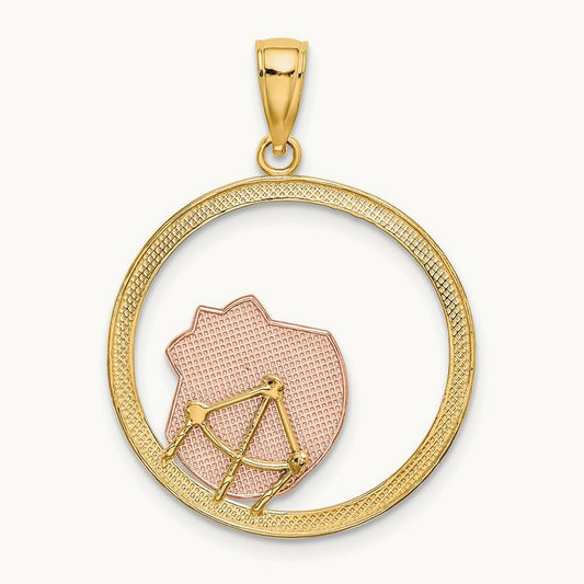 w/White Rhodium Scallop Shell In Circle Charm, 14K Two-tone
