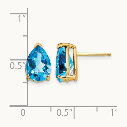 10x7mm Pear Blue Topaz Earrings, 14K