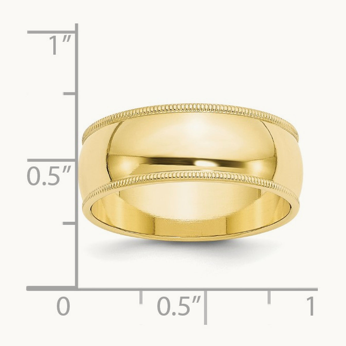 Milgrain Half Round Band, 8mm, 10K Yellow Gold