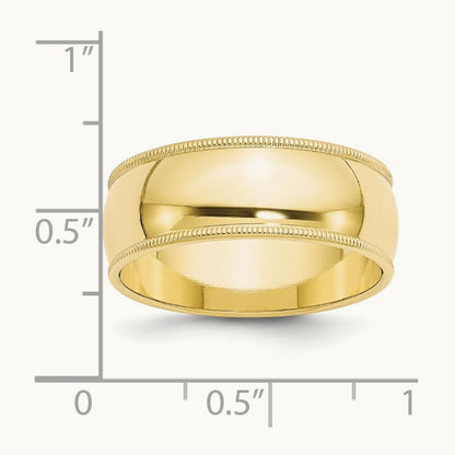 Milgrain Half Round Band, 8mm, 10K Yellow Gold