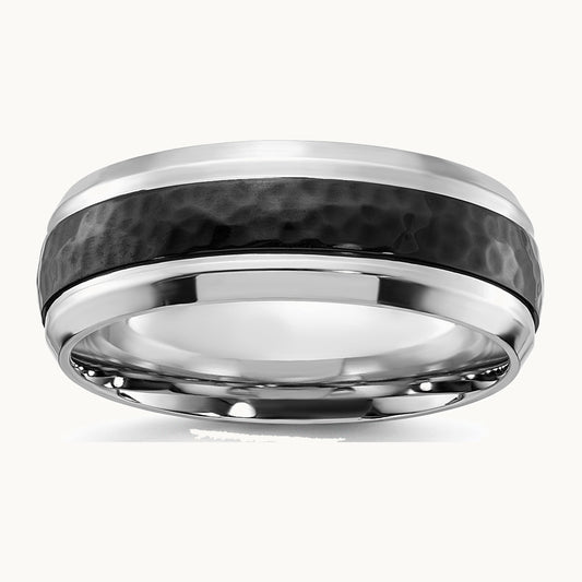 Chisel Cobalt Polished with Hammered Black IP-plated Center 8mm Band