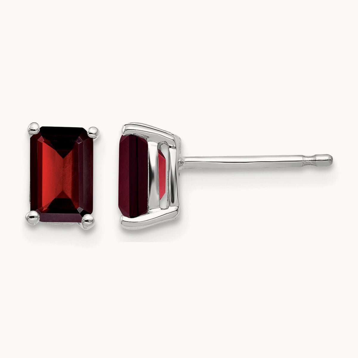 6x4mm Emerald Cut Garnet Earrings, 14K White Gold