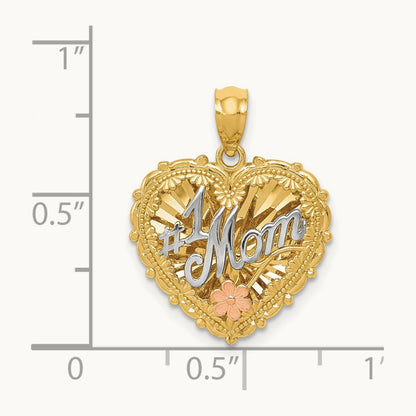 Tri-color Polished #1 MOM Shadowbox Pendant, 14K