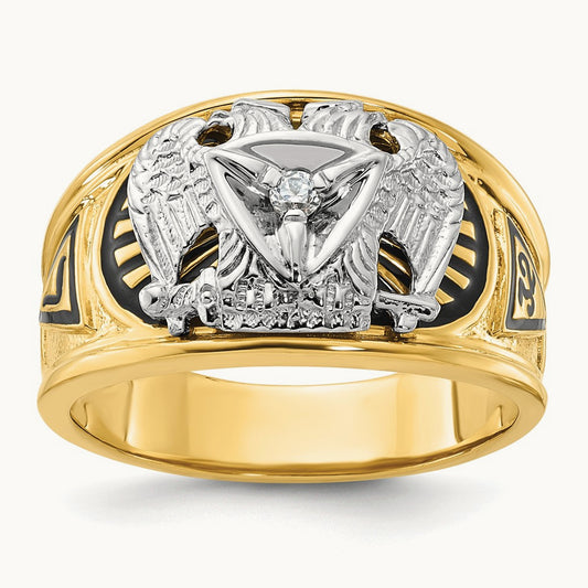 14ktt IBGoodman Men's Enameled & Dia 32nd Scottish Rite Masonic Ring