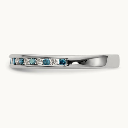 Blue and White Diamond Band, 14K White Gold
