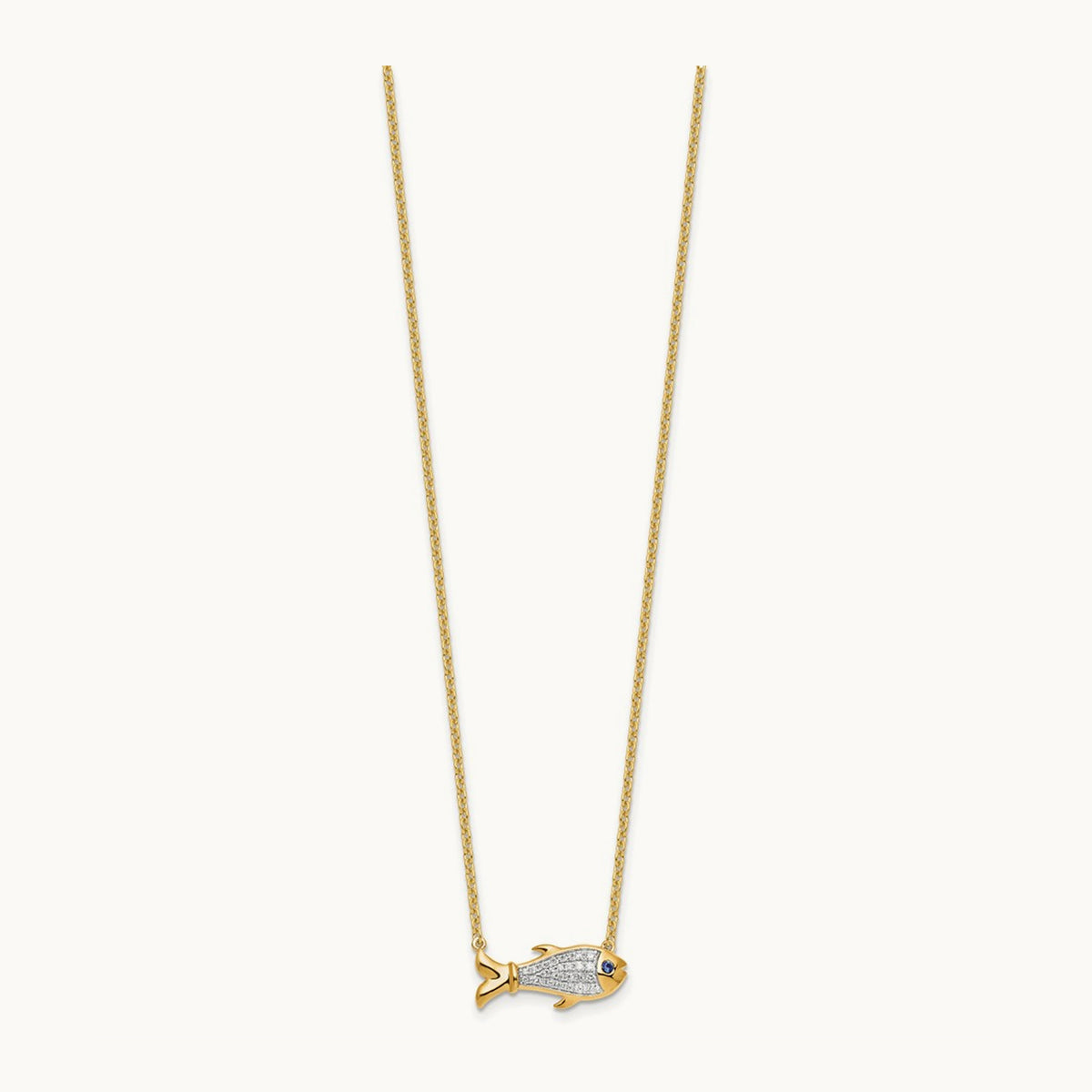 Created Sapphire Fish Necklace, 0.15 ct tw Lab-Grown Diamond