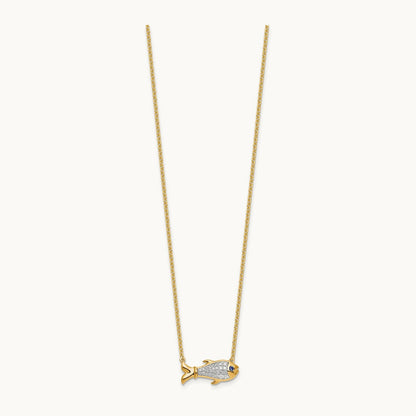 Created Sapphire Fish Necklace, 0.15 ct tw Lab-Grown Diamond