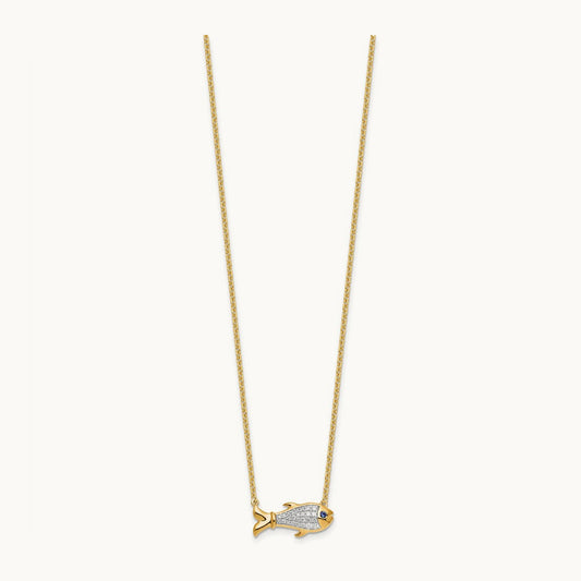 Created Sapphire Fish Necklace, 0.15 ct tw Lab-Grown Diamond
