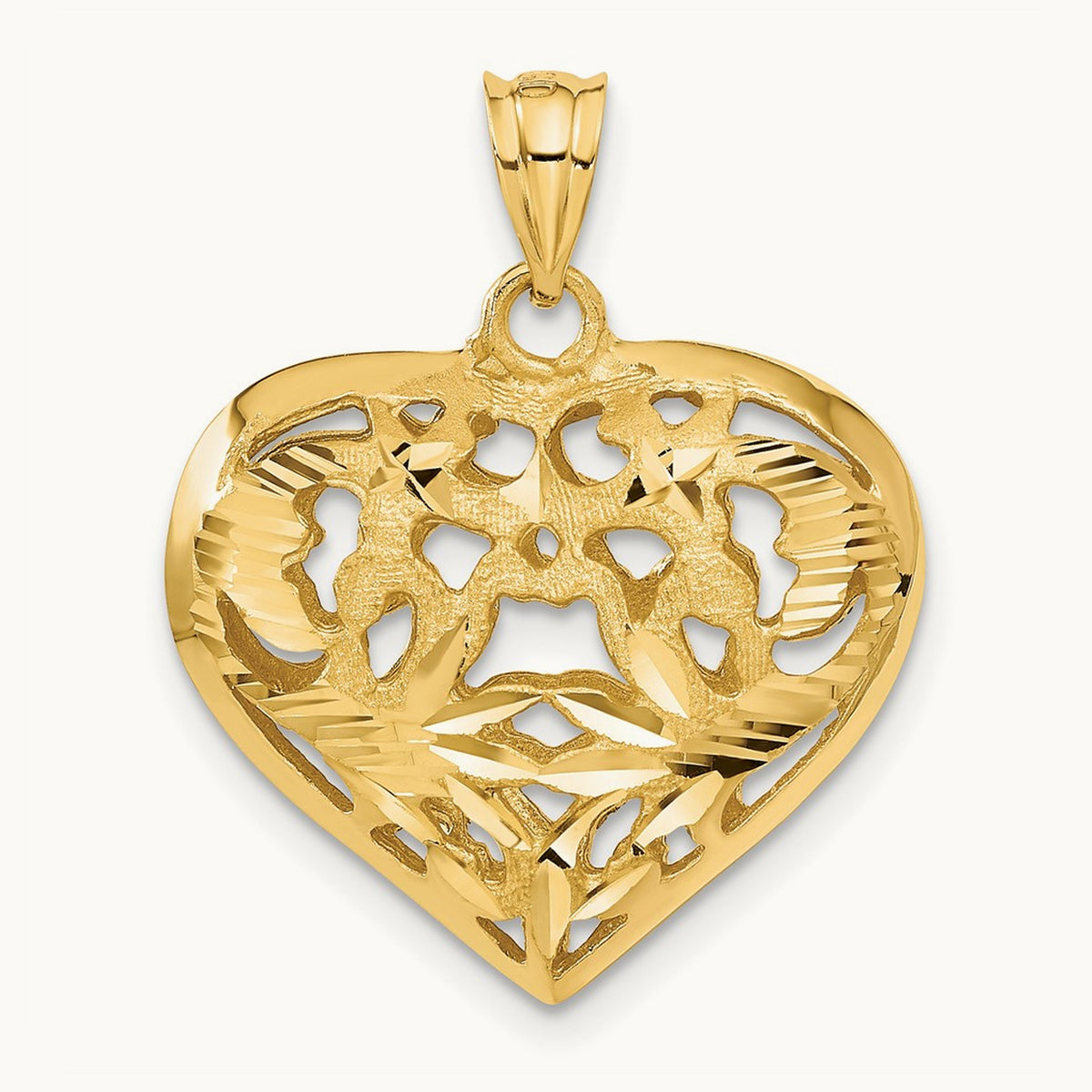 Fancy 3D Heart Charm, 14K