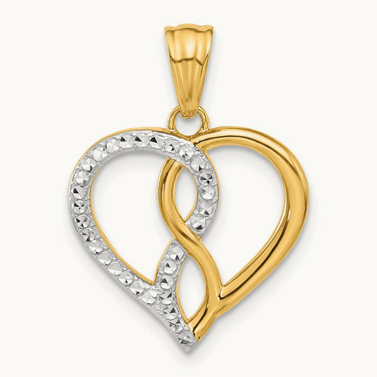 Diamond-cut Infinity Heart Pendant, 14K with White Rhodium