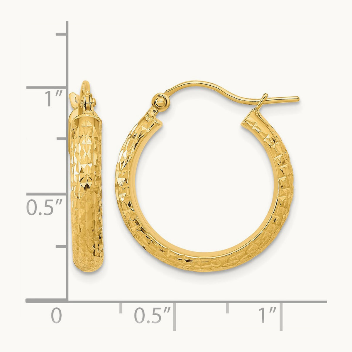 Polished and Textured D/C Hoop Earrings, 14K