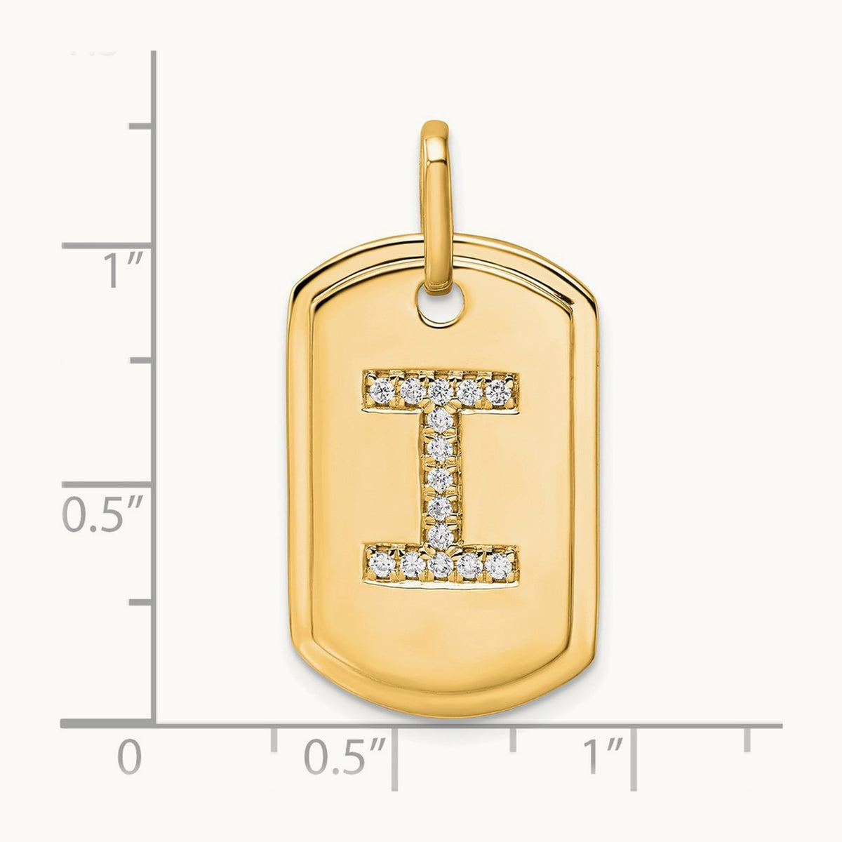 Diamond Dog Tag Charm — 14K Yellow Gold, I