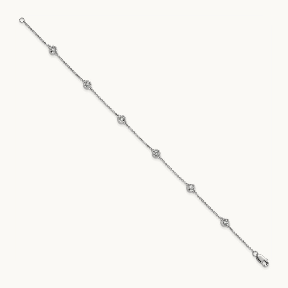 Diamond Station Cable Bracelet, 14K White Gold