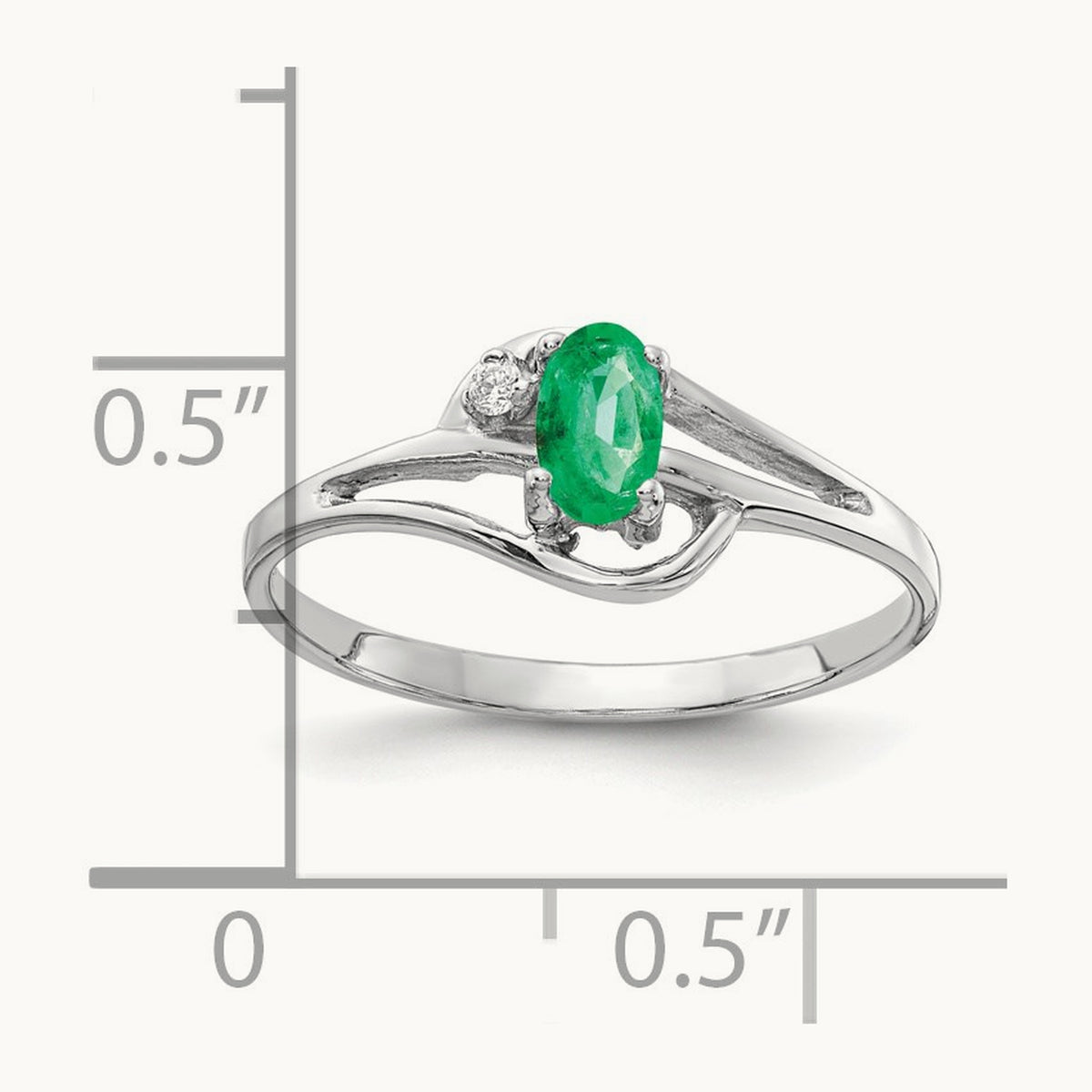 5x3mm Oval Emerald AA Diamond ring, 14K White Gold