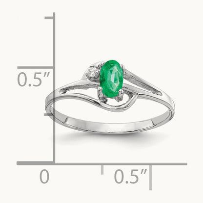 5x3mm Oval Emerald AA Diamond ring, 14K White Gold