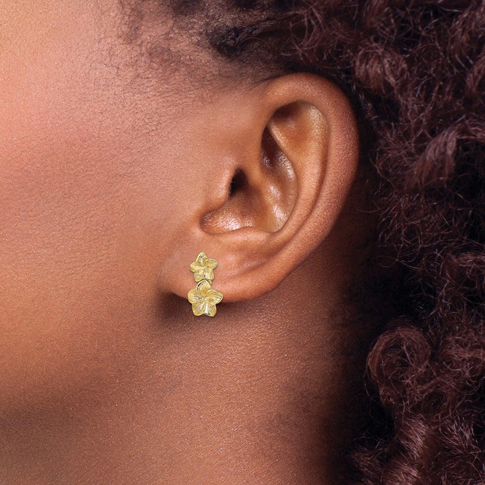 Double Plumeria Flower Post Dangle Earrings — 13.5mm