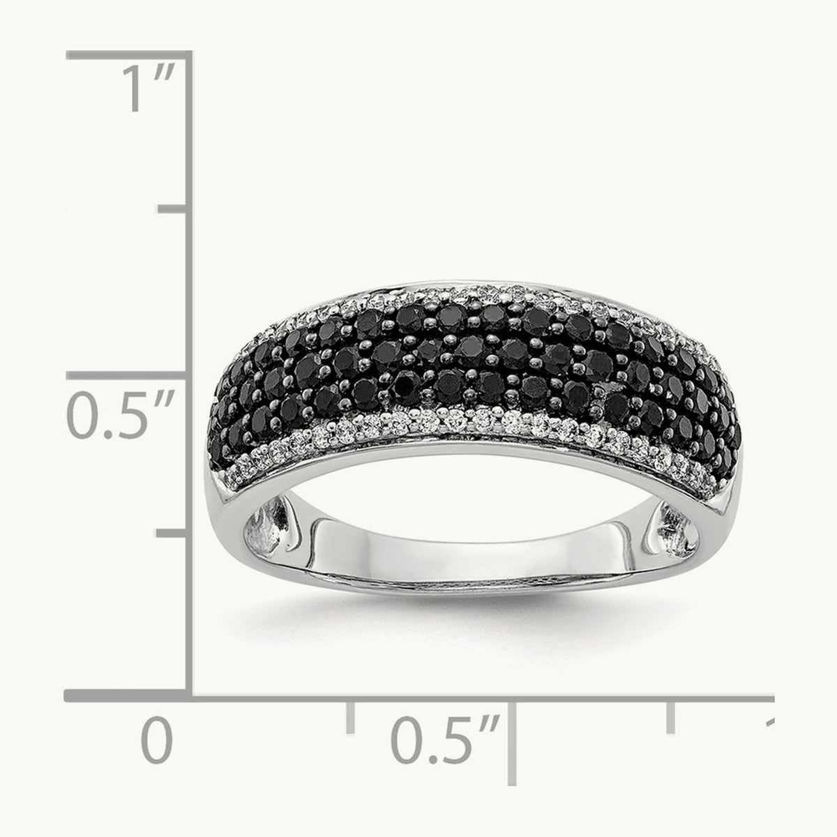 White and Black Diamond Band Ring, 14K White Gold
