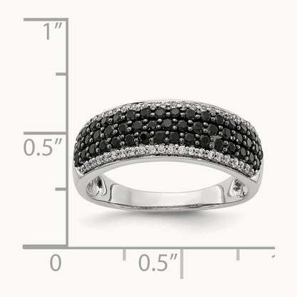 White and Black Diamond Band Ring, 14K White Gold