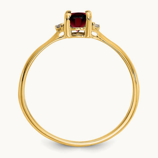 Diamond & Garnet Birthstone Ring — 14K Yellow Gold, 6