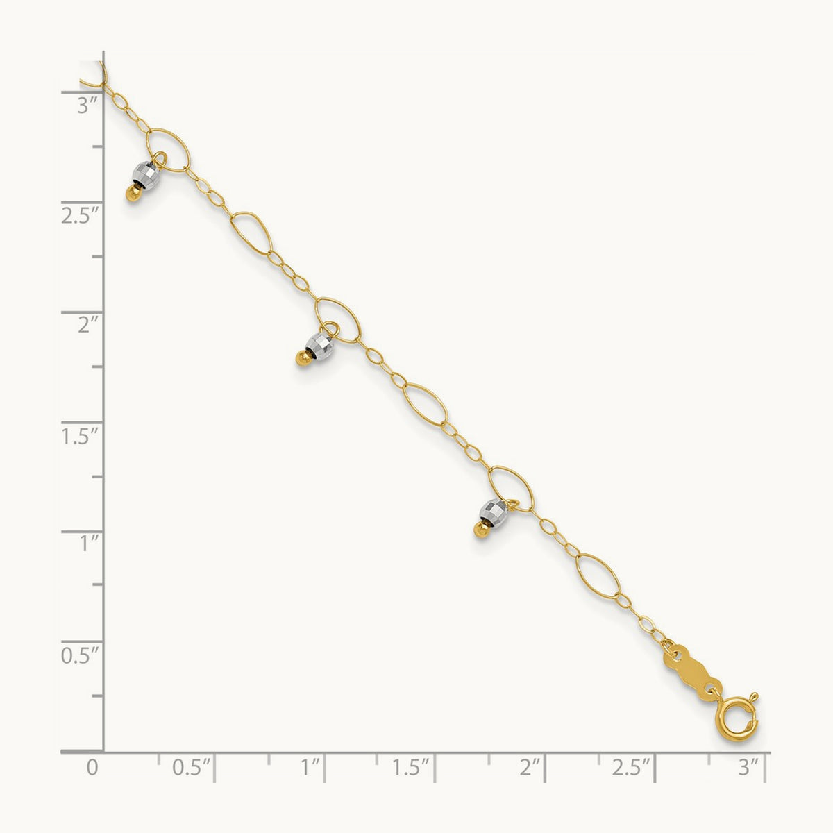 Mirror Beaded 9in Plus 1in ext. Anklet, 14K Two-tone