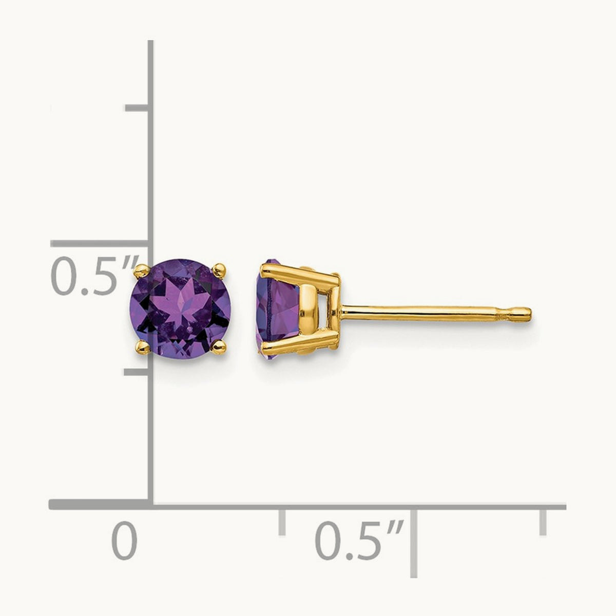 Amethyst Post Earrings, 5mm, 14K
