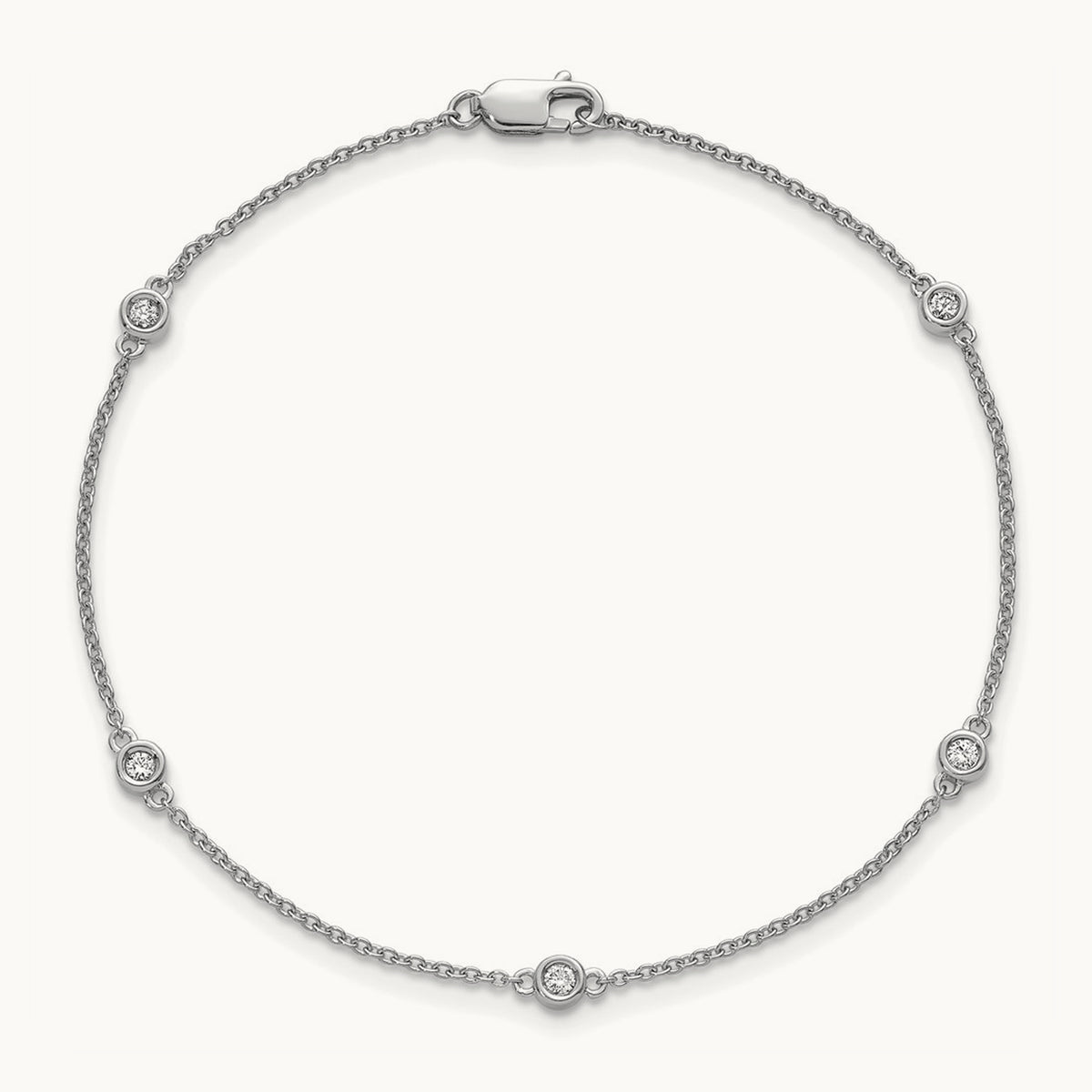 Diamond Station Cable Bracelet — 14K White Gold