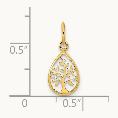 Polished Teardrop Tree Of Life Pendant, 14K