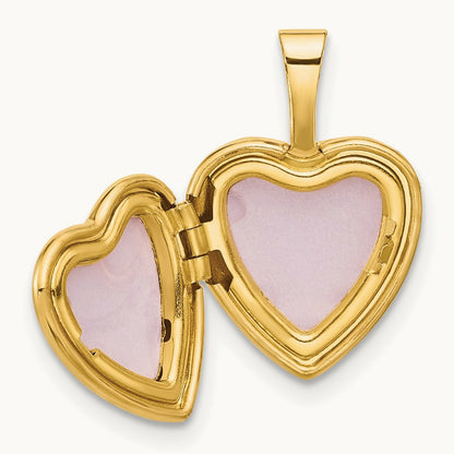 Polished and Satin Butterfly Heart Locket, 12mm, 14K