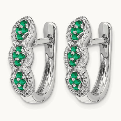Diamond and Emerald Hinged Earrings, 14K White Gold